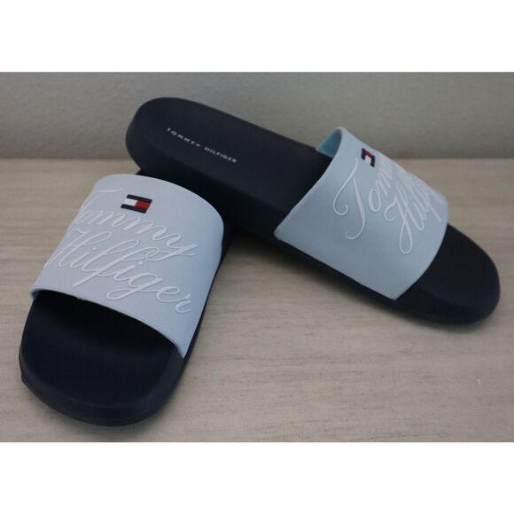 Tommy Hilfiger Women's Sz 9 M Light Blue Logo Dipz Slides Sandals SIB - Picture 3 of 6